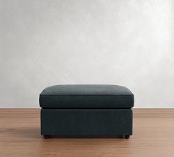 Open Box: Union Upholstered Ottoman, Box Edge Polyester Wrapped Cushions - Rustic Chenille Slate