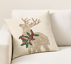 Holly Stag Embroidered Pillow