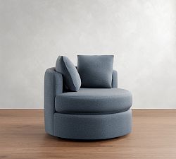 Open Box: Balboa Upholstered Swivel Armchair, 40", Polyester Wrapped Cushions, Performance Heathered Basketweave - River
