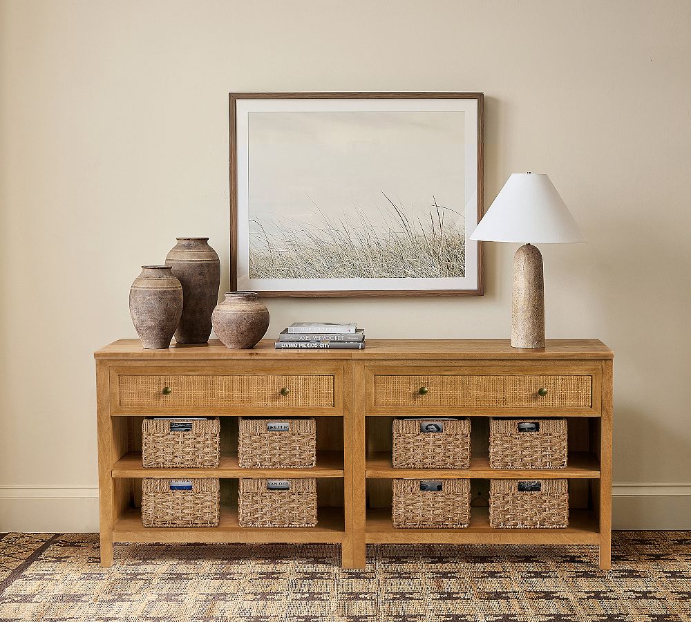 Channing Cane Storage Shelf Console (72") by Pottery Barn