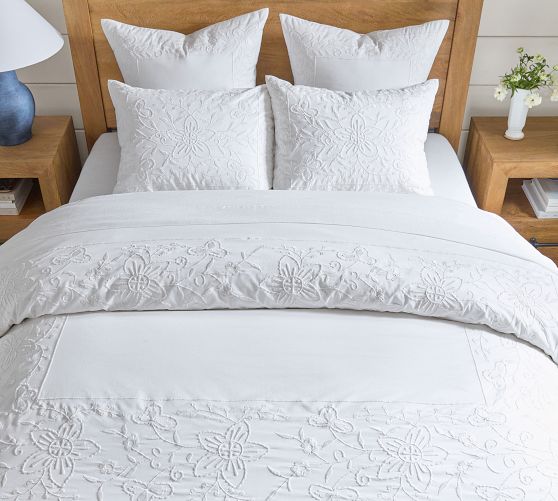 Floral Embroidered Percale Duvet Cover by Pottery Barn
