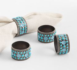 Turquoise Handcrafted Metal Band Napkin Rings - Set of 4