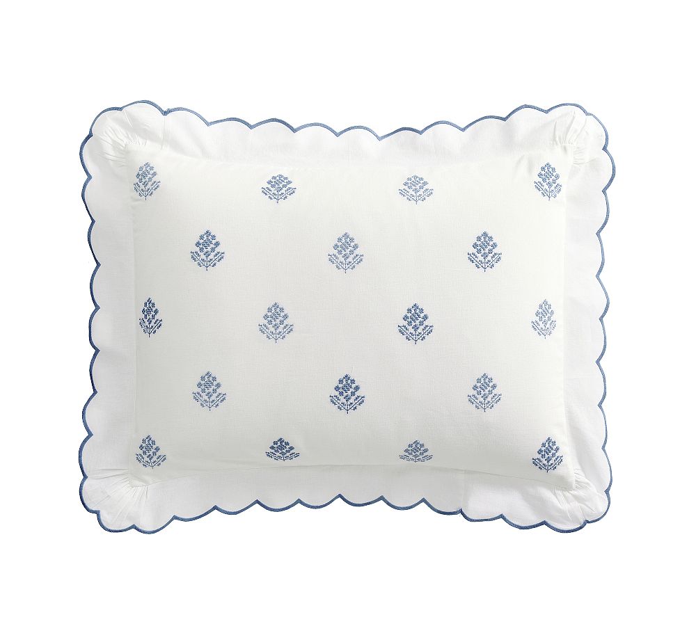 Gemma Embroidered Sham - White/Blue, Standard