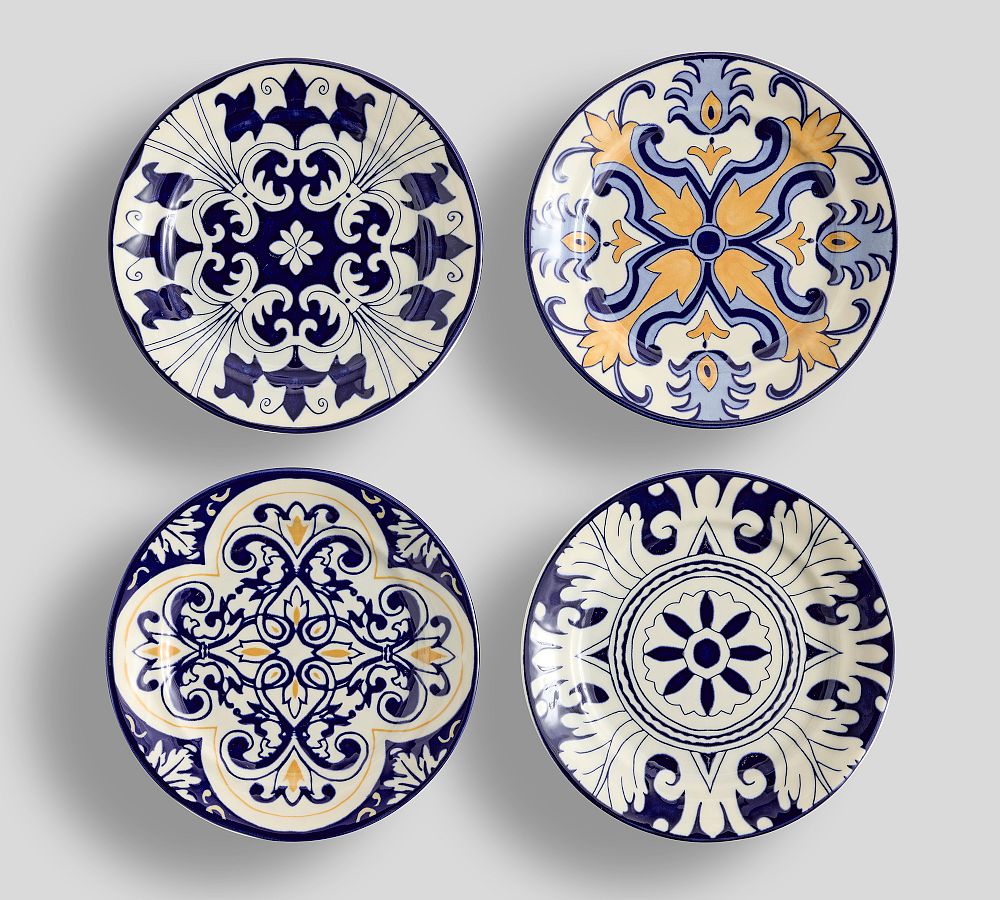 Lisbon Stoneware Salad Plates - Mixed Set of 4 - Mixed Set of 4 - Blue/White