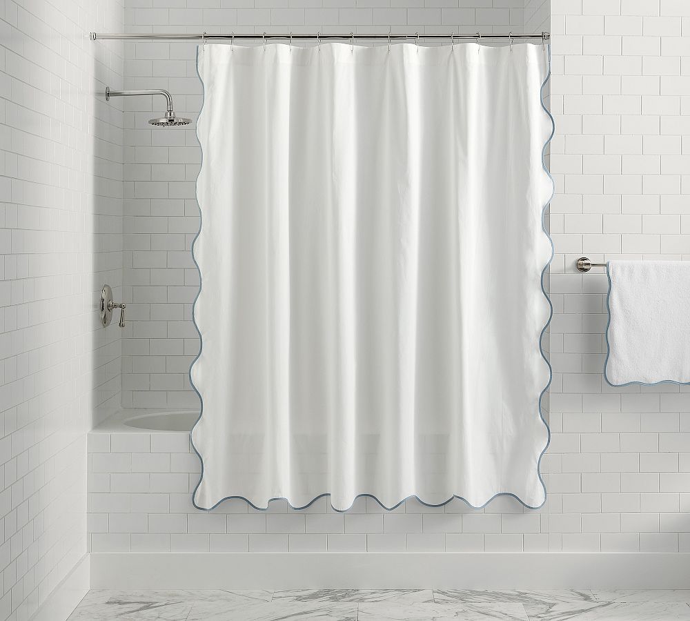 Scalloped Shower Curtain - 72", White/Chambray