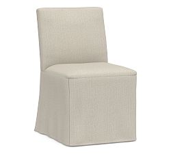 Open Box: Classic Dining Side Chair Long Slipcover Only - Sunbrella® Performance Boss Herringbone Pebble