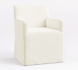 Open Box: Classic Long Dining Armchair Replacement Slipcover Only - Sunbrella® Performance Chenille Salt