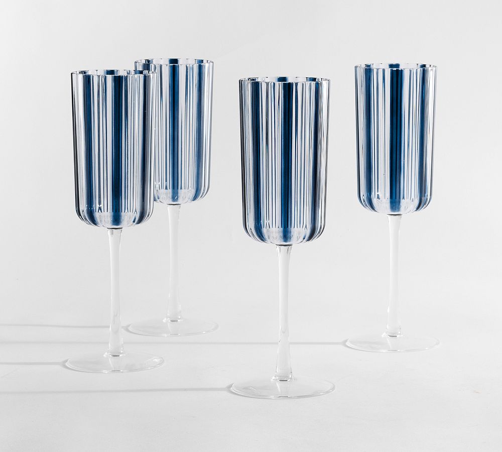 Montauk Stripe Outdoor Champagne Flutes - Set of 4 - Navy Blue - Set of 4