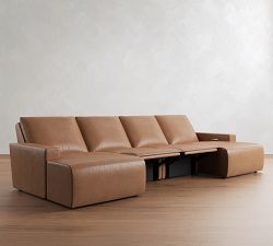 Larkspur Leather Power Reclining Double Chaise Sectional (146"-172")