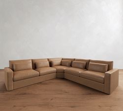 Westwood Square Arm Deep Seat Leather 3-Piece L-Shaped Wedge Sectional (133")