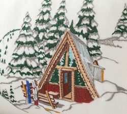 Skier Embroidered Lumbar Pillow Cover