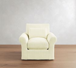 PB Comfort Modern Roll Arm Deep Seat Slipcovered Swivel Chair