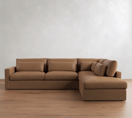Westwood Square Arm Deep Seat Leather Return Bumper Sectional (122"-134") by Pottery Barn