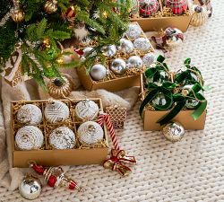 White and Silver Glass Ball Ornaments - Set of 6