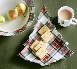 Stewart Plaid Holiday Tree Shaped Stoneware Serving Platter