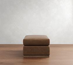 Carmel Slim Arm Leather Wood Base Sectional Ottoman