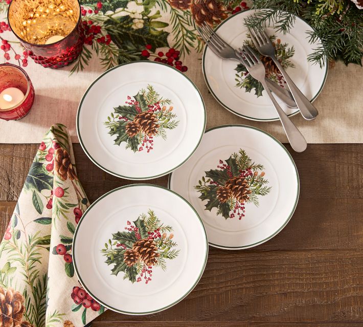 Holly Berry Stoneware Appetizer Plates - Set of 8 | Pottery Barn
