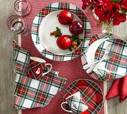 Stewart Plaid Holiday Tree Shaped Stoneware Serving Platter