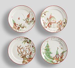 Forest Gnome Christmas Spirit Stoneware Salad Plates - Mixed Set