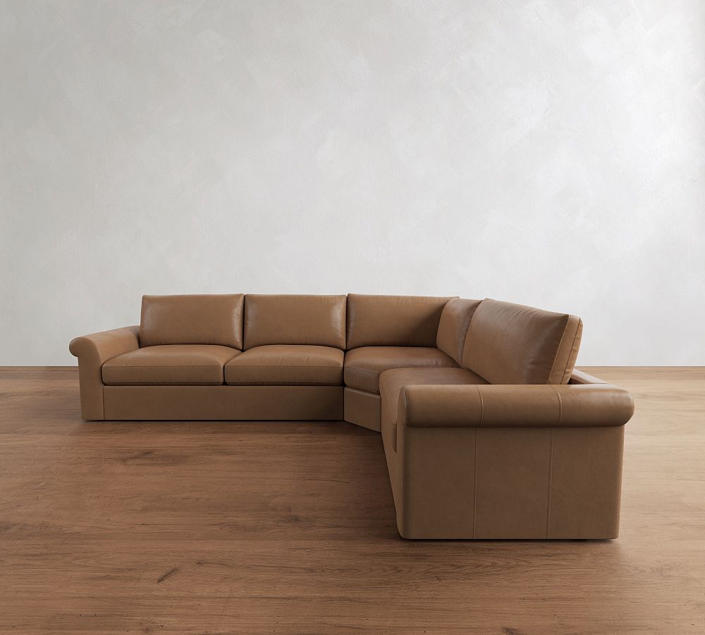 Westwood Roll Arm Leather 3-Piece Wedge Sectional (131") by Pottery Barn