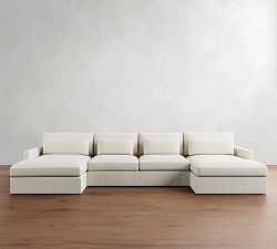 Westwood Slim Arm Deep Seat Slipcovered Double Chaise Sectional (180")