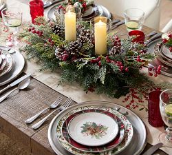 Holly Berry Embroidered Cotton/Linen Table Runner