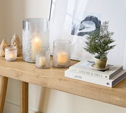 Icy Textured Handcrafted Glass Hurricane Candle Holder