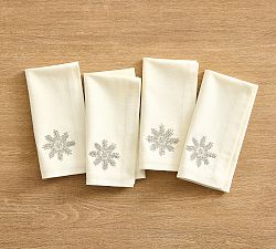 Open Box: Snowflake Embroidered Cotton Napkins, Set of 4 - White/Silver