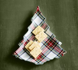 Stewart Plaid Holiday Tree Shaped Stoneware Serving Platter