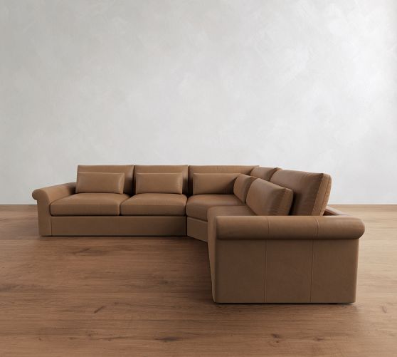 Westwood Roll Arm Deep Seat Leather 3-Piece Wedge Sectional (136") by Pottery Barn