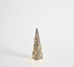 Lit Gold Glitter Cone Trees