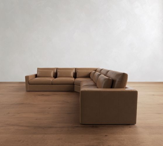 Westwood Square Arm Deep Seat Leather 3-Piece L-Shaped Wedge Sectional (133") by Pottery Barn