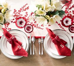 Cardinal &amp; Berries Embroidered Cotton Table Runner