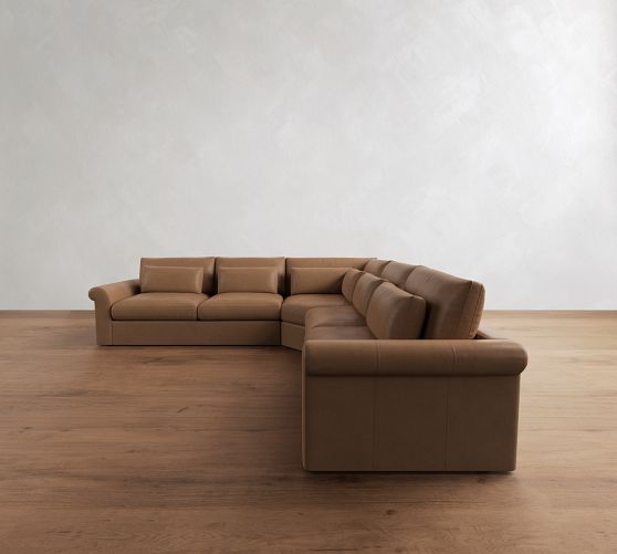 Westwood Roll Arm Deep Seat Leather 3-Piece L-Shaped Wedge Sectional (136") by Pottery Barn