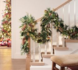 Faux Lit Leafy White Berry Wreath &amp; Garland