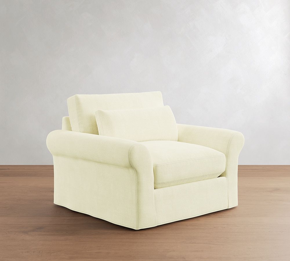 PB Comfort Modern Roll Arm Deep Seat Slipcovered Chair and a Half by Pottery Barn