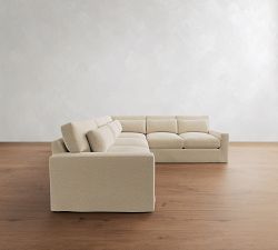 PB Comfort Modern Deep Square Arm Slipcovered 3-Piece L-Shaped Sectional (110")