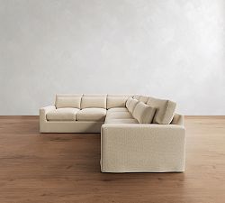 PB Comfort Modern Deep Square Arm Slipcovered 3-Piece L-Shaped Sectional (110")