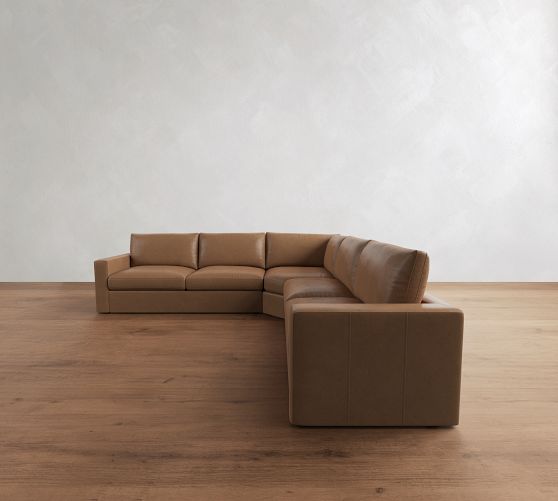 Westwood Square Arm Leather 3-Piece L-Shaped Wedge Sectional (128") by Pottery Barn