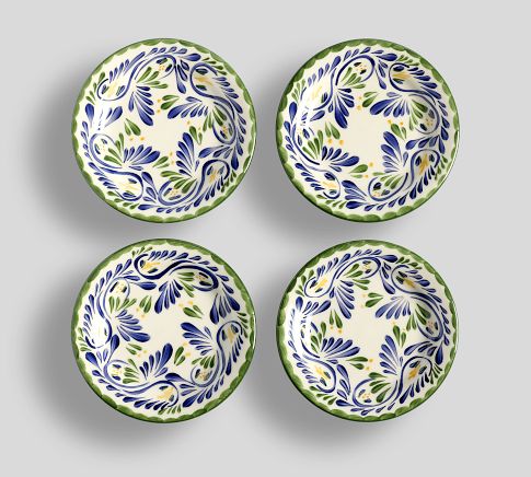 Puebla Multi Porcelain Appetizer Plates, Set of 4 - Blue/Green