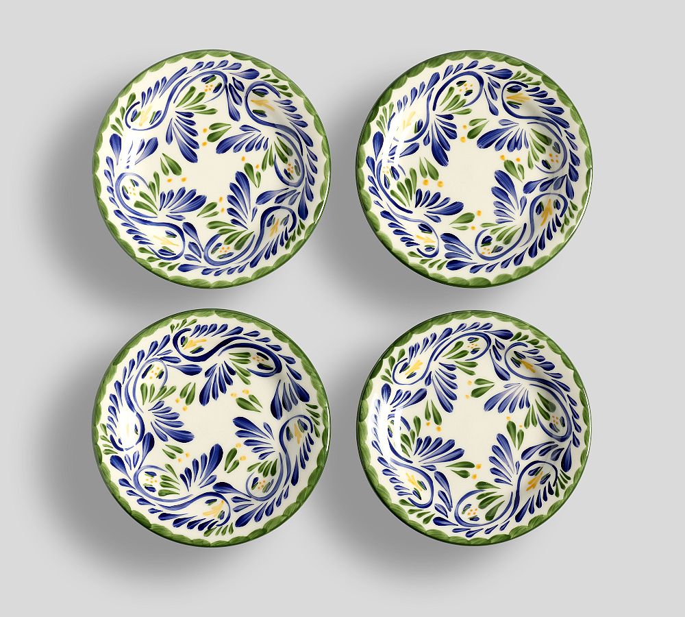 Puebla Porcelain Appetizer Plates - Set of 4 - Blue/Green