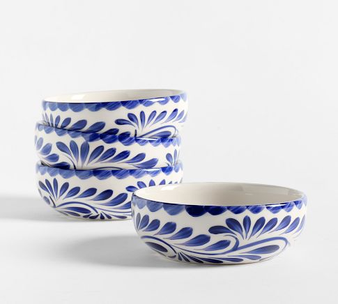 Puebla Porcelain Soup Bowls, Set of 4 - Blue/White