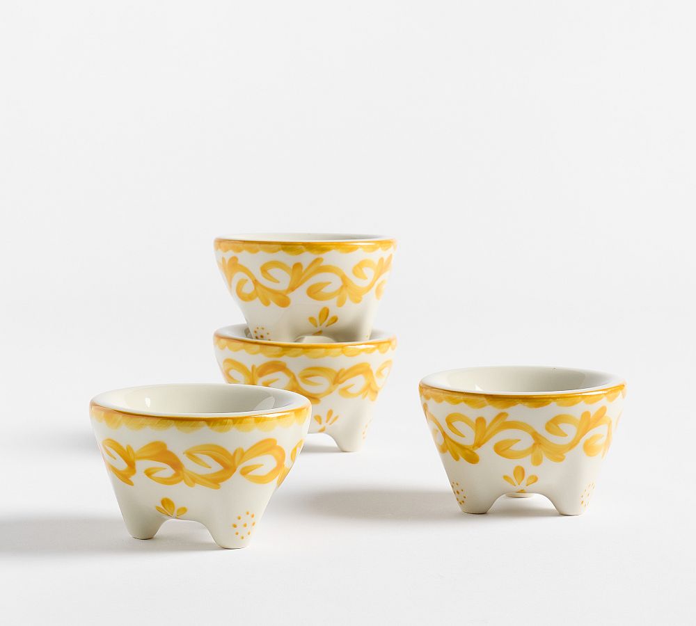 Puebla Porcelain Mini Molcajetes - Set of 4 - Set of 4 - Yellow/White