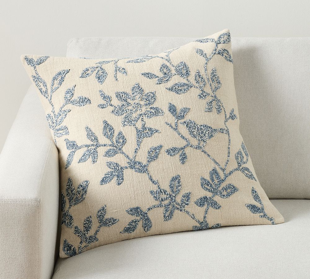 Hermosa Floral Embroidered Pillow Cover - 22" x 22", Chambray Multi