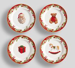 Nostalgic Christmas Icon Stoneware Appetizer Plates - Mixed Set of 4