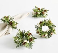White Berry Pinecone Napkin Rings - Set of 4
