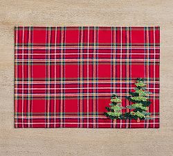 Open Box: Elliot Plaid Embroidered Cotton Placemats - Set of 4
