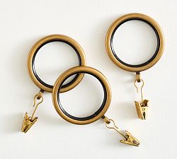 Open Box: Slim Quiet-Glide Curtain Clip Rings, 1.25" Diam, Set of 10 - Burnished Brass