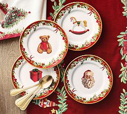 Nostalgic Christmas Icon Stoneware Appetizer Plates - Mixed Set of 4