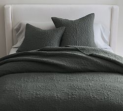 Open Box: Belgian Flax Linen Floral Stitch Quilt, King/Cal. King - Charcoal